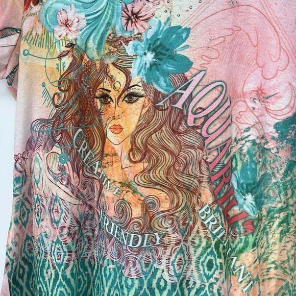 One World | Y2K Babydoll Short Sleeve Top Graphic Fairy Tee Aquarius Size Large - Picture 3 of 10